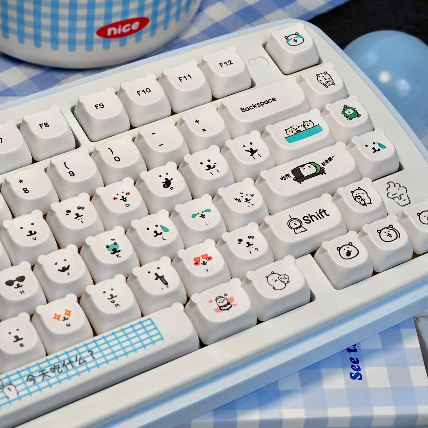 Gaming Accessories Kawaii - أغطية مفاتيح PBT بتصميم دب كرتوني